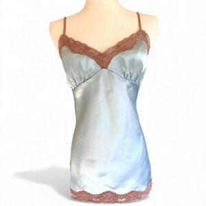Y2K DOLLED UP FANG Babydoll Lace Trim Satin Cami Pastel Coquette Fairy 90s Sz L